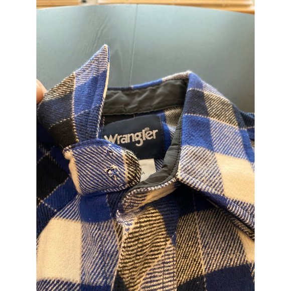 Wrangler Western Shirt Men Large Blue Plaid Flannel Pearl Snap Cowboy Pockets - Picture 16 of 16